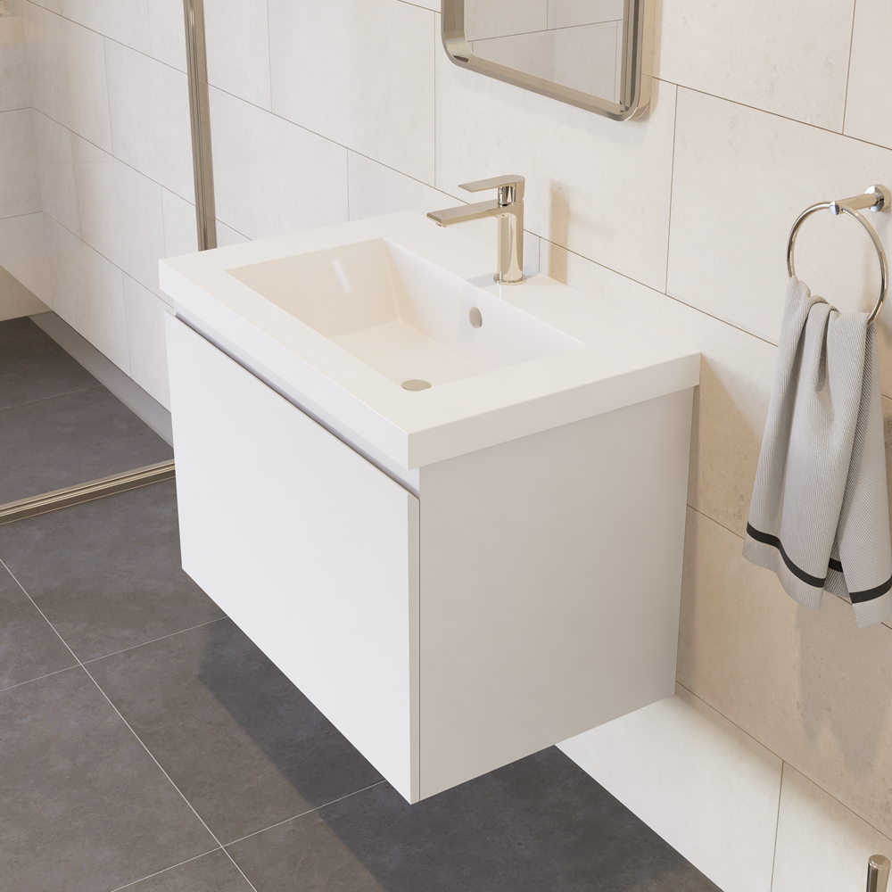 Prato 30" White Wall-Mount Vanity with Integrated Sink