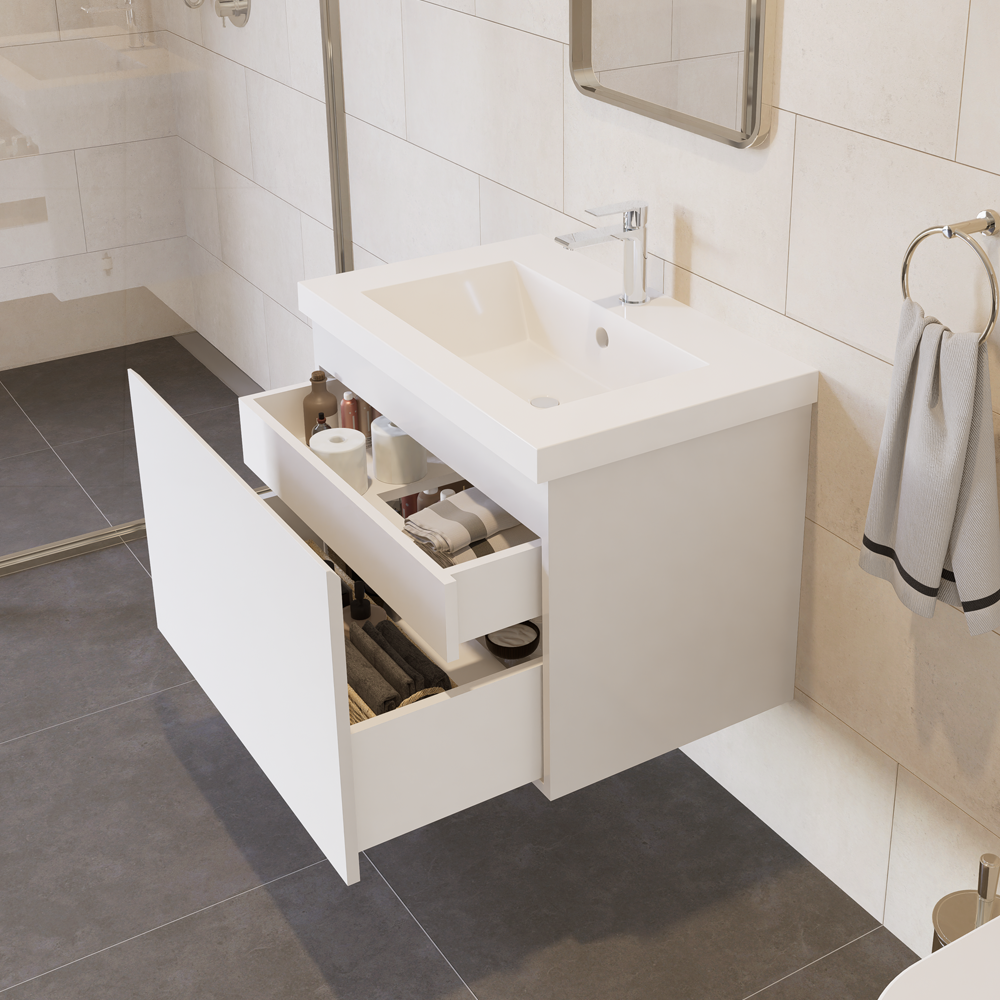 Prato 30" White Wall-Mount Vanity with Integrated Sink