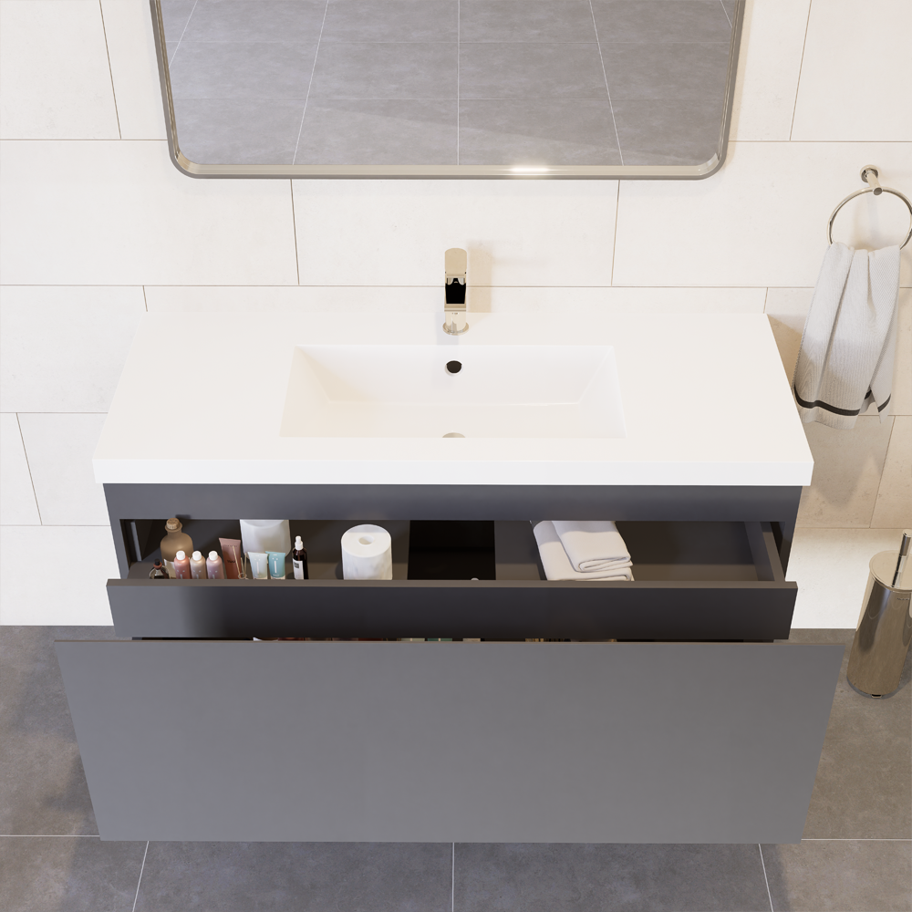 Prato 48" Gray Wall-Mount Vanity with Integrated Sink