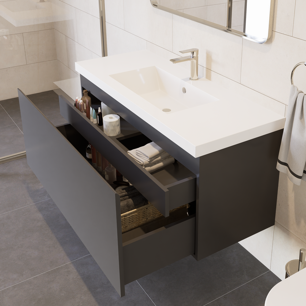 Prato 48" Gray Wall-Mount Vanity with Integrated Sink