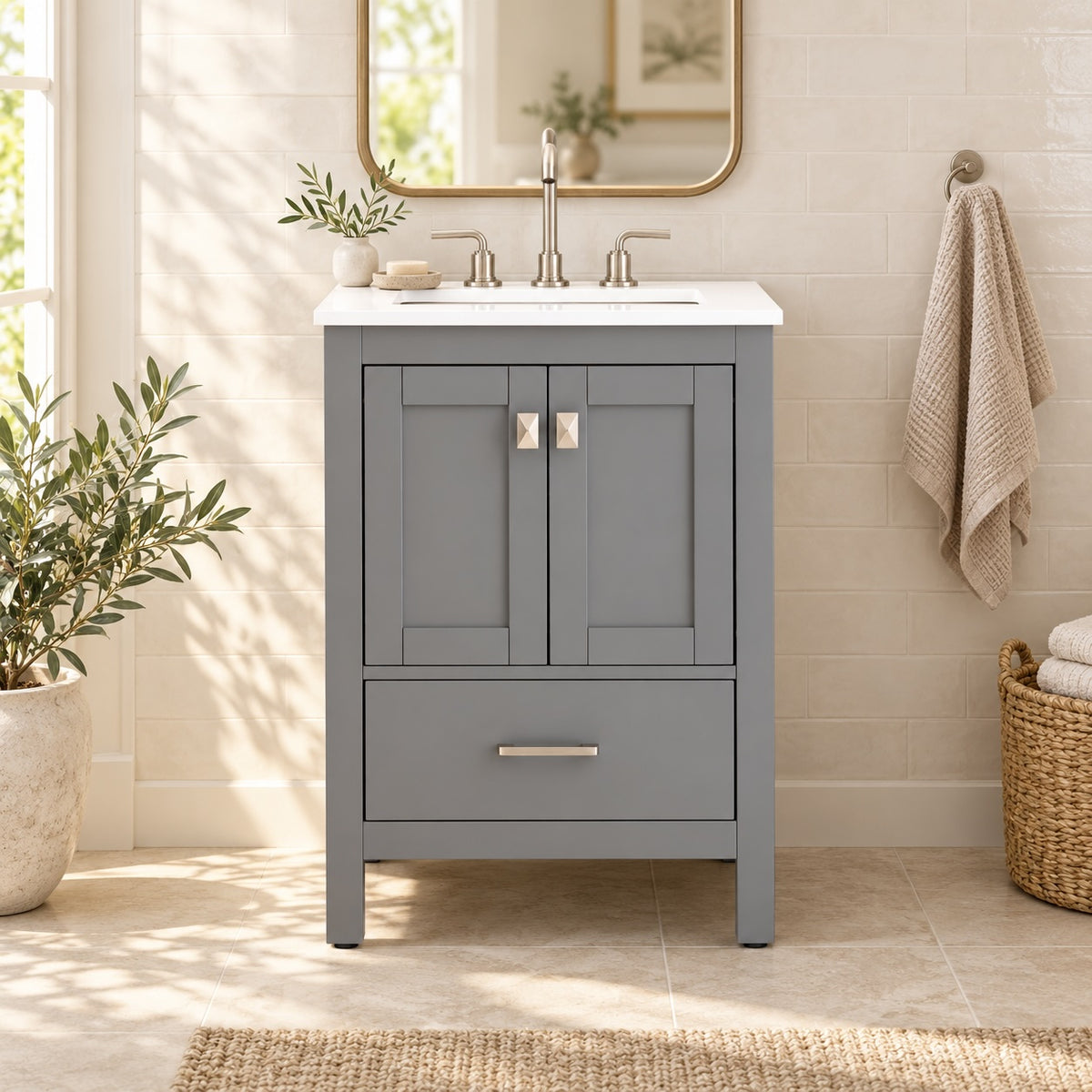 Bergen 24″ Bathroom Vanity with White Quartz Top