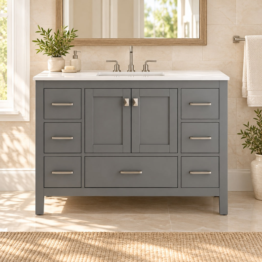 Bergen 48″ Bathroom Vanity with White Quartz Top
