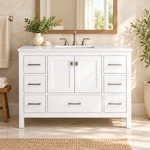 Bergen 48″ Bathroom Vanity with White Quartz Top