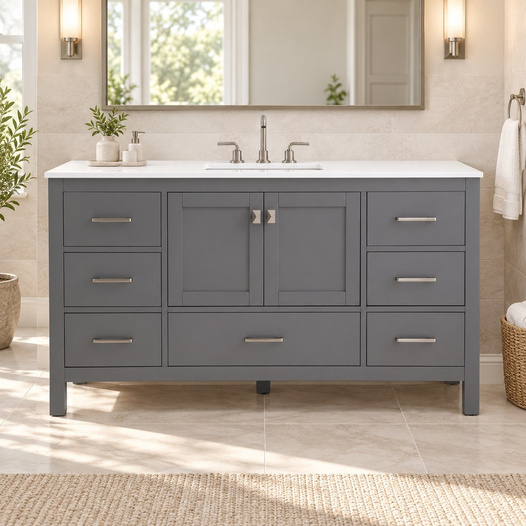 Bergen 60″ Single Sink Bathroom Vanity with White Quartz Top
