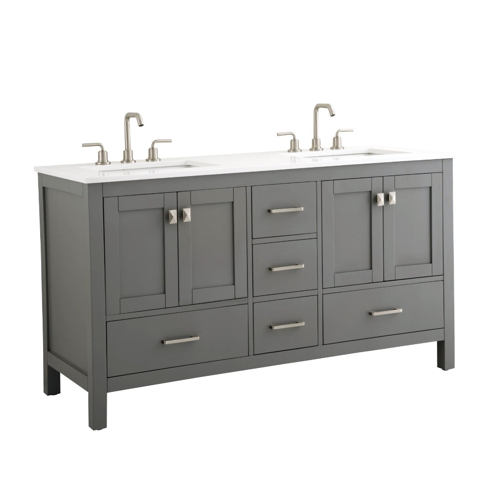 Bergen 60″ Double Sink Bathroom Vanity with White Quartz Top