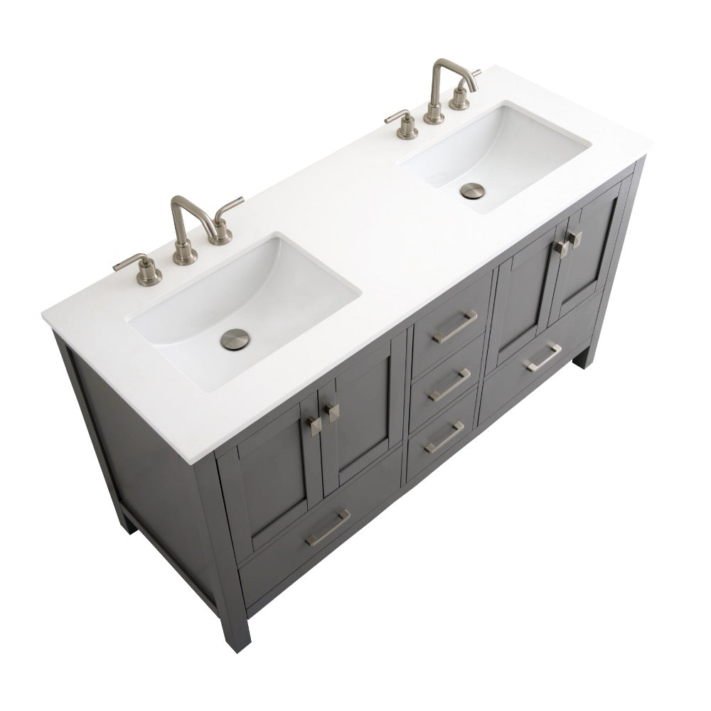 Bergen 60″ Double Sink Bathroom Vanity with White Quartz Top
