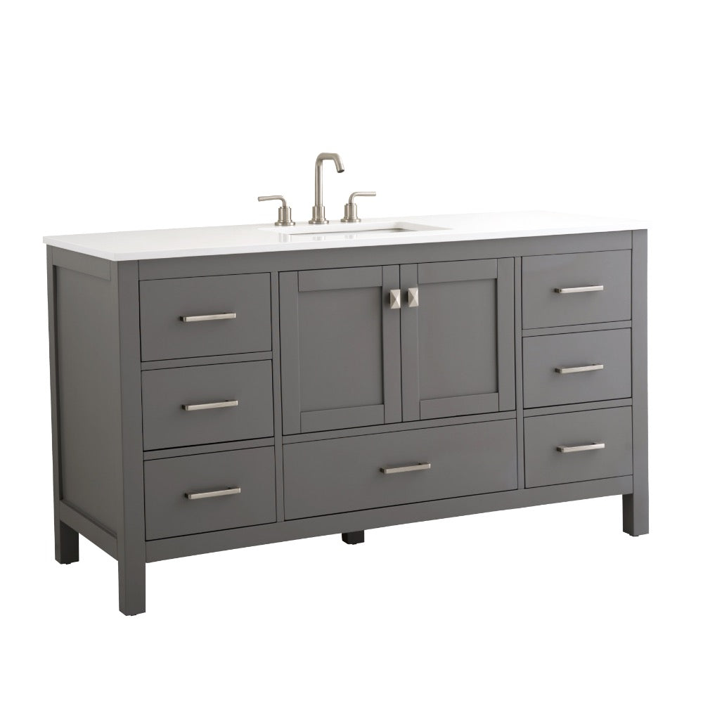 Bergen 60″ Single Sink Bathroom Vanity with White Quartz Top