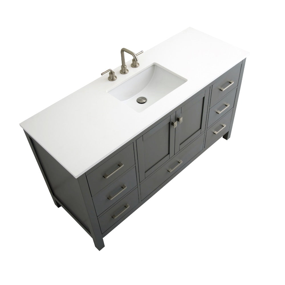 Bergen 60″ Single Sink Bathroom Vanity with White Quartz Top