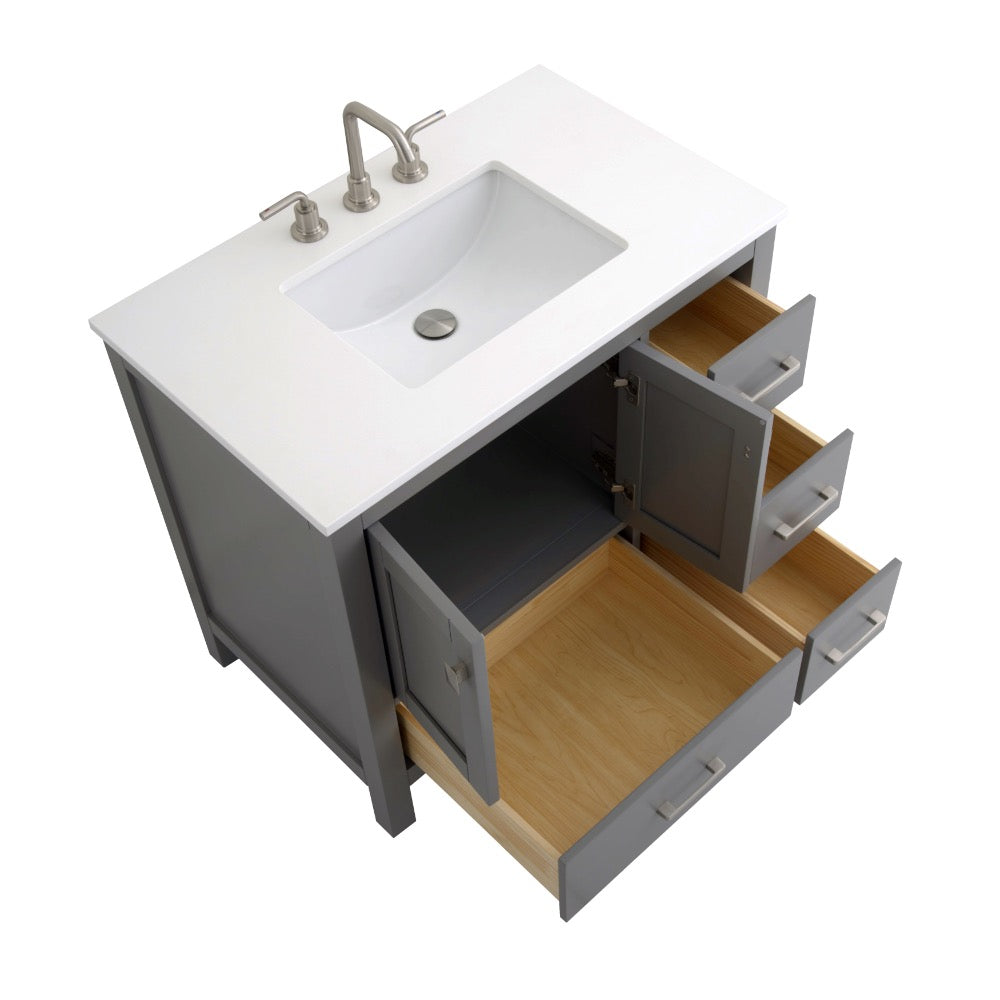 Bergen 36″ Bathroom Vanity with White Quartz Top