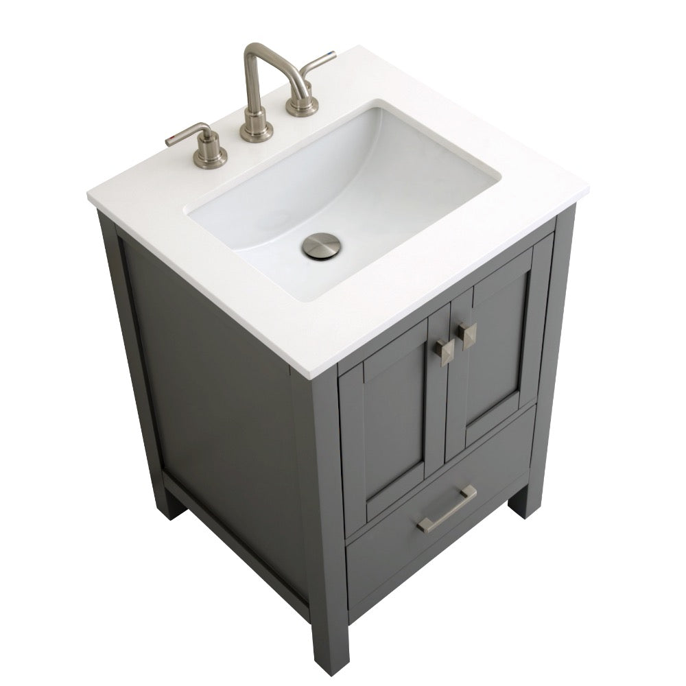 Bergen 24″ Bathroom Vanity with White Quartz Top