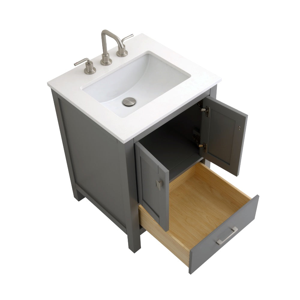 Bergen 24″ Bathroom Vanity with White Quartz Top