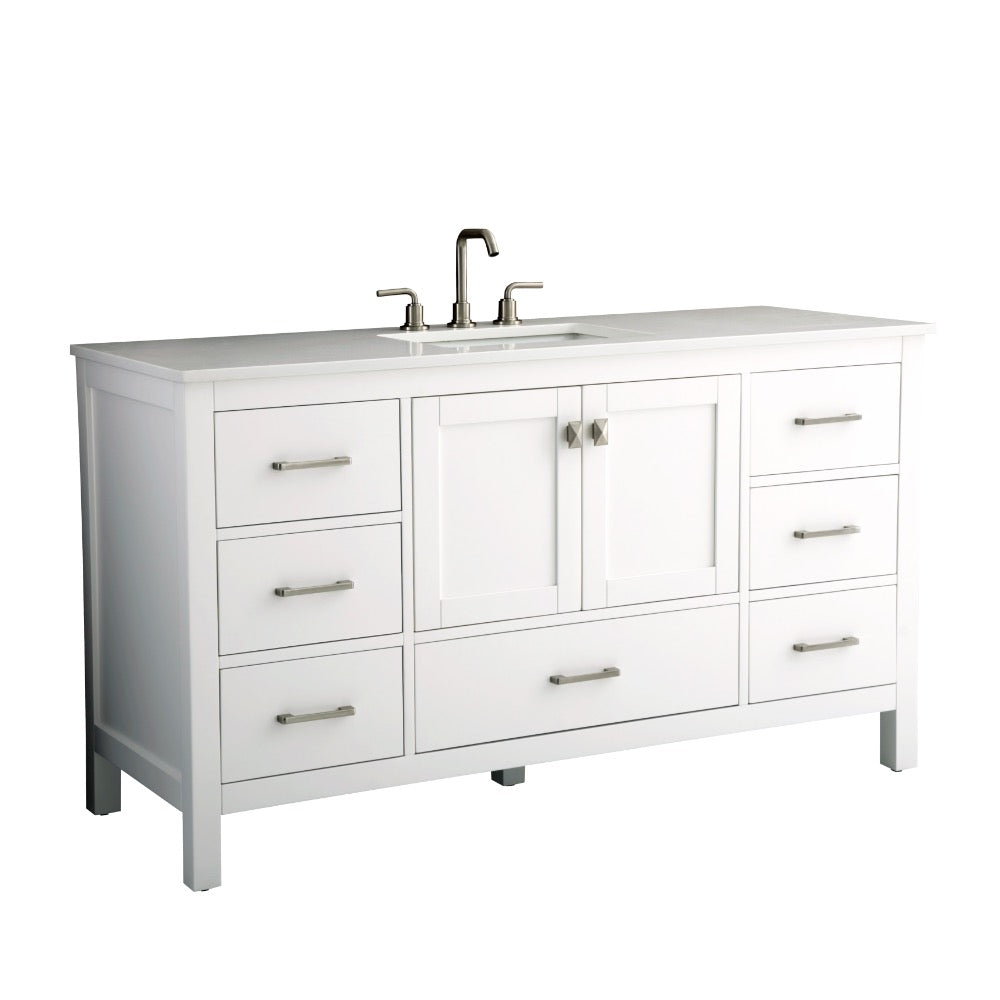 Bergen 60″ Single Sink Bathroom Vanity with White Quartz Top