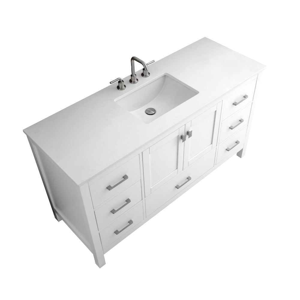 Bergen 60″ Single Sink Bathroom Vanity with White Quartz Top