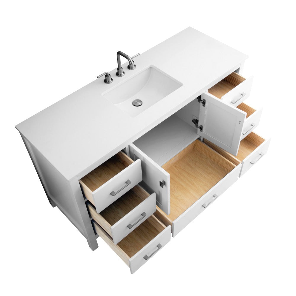 Bergen 60″ Single Sink Bathroom Vanity with White Quartz Top