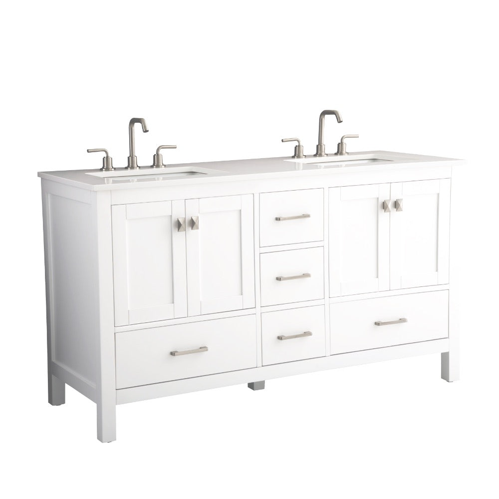 Bergen 60″ Double Sink Bathroom Vanity with White Quartz Top