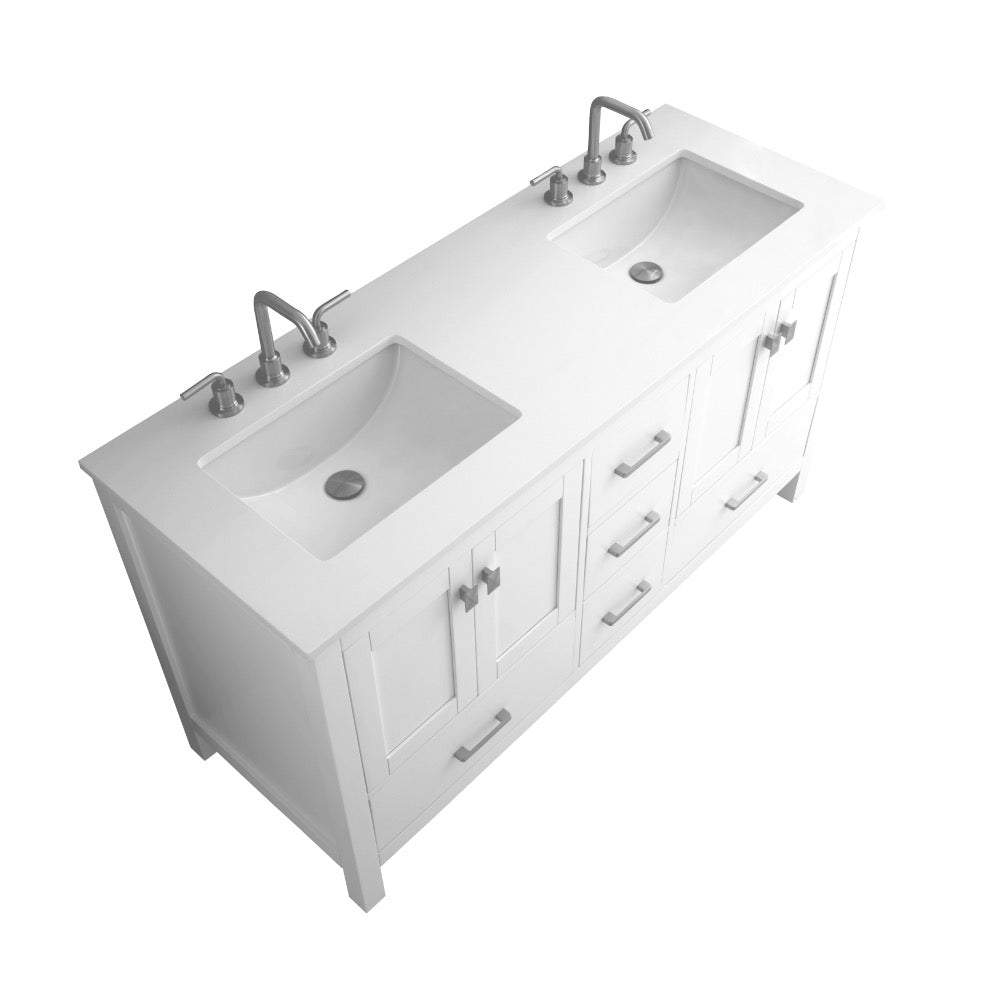 Bergen 60″ Double Sink Bathroom Vanity with White Quartz Top