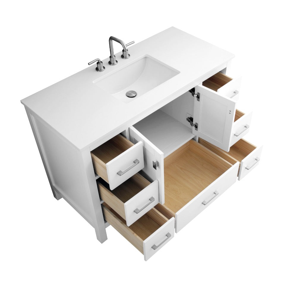 Bergen 48″ Bathroom Vanity with White Quartz Top