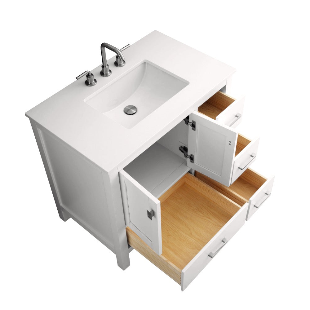 Bergen 36″ Bathroom Vanity with White Quartz Top