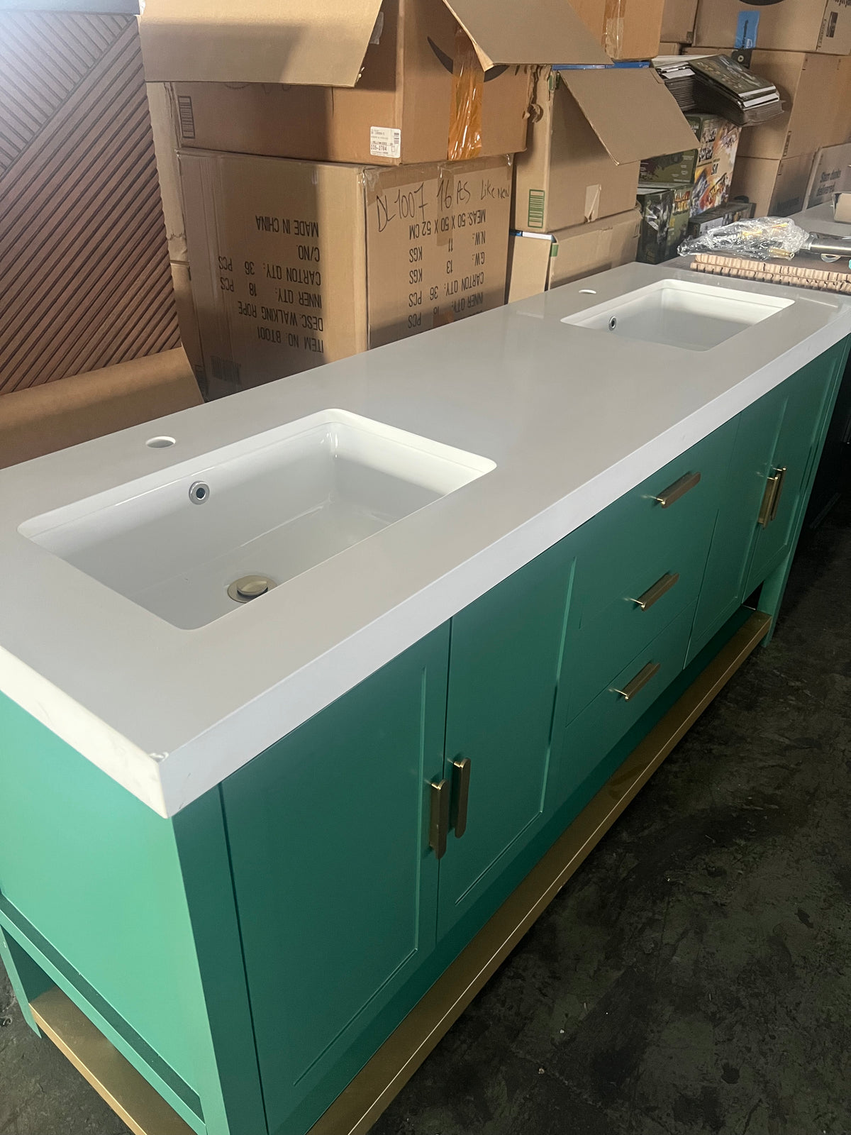 Winchester 72" Forest Green Double-Sink Vanity with White Top
