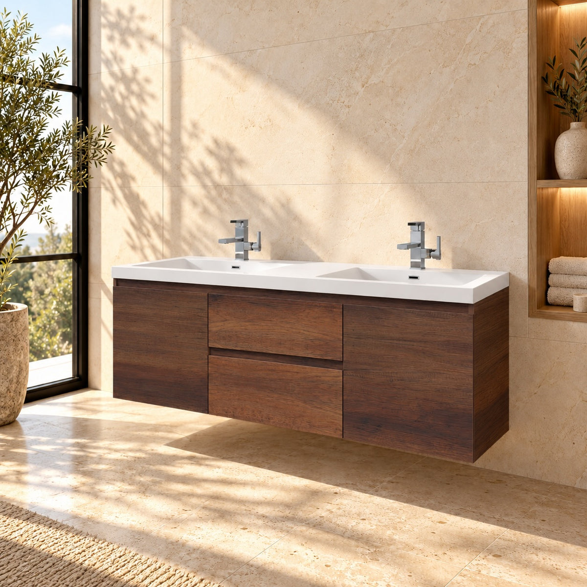 Levanto 60" Double-Sink Wall-Mount Vanity