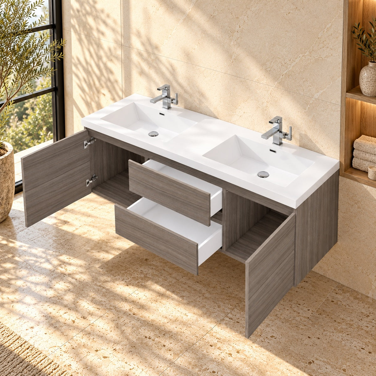Levanto 60" Double-Sink Wall-Mount Vanity