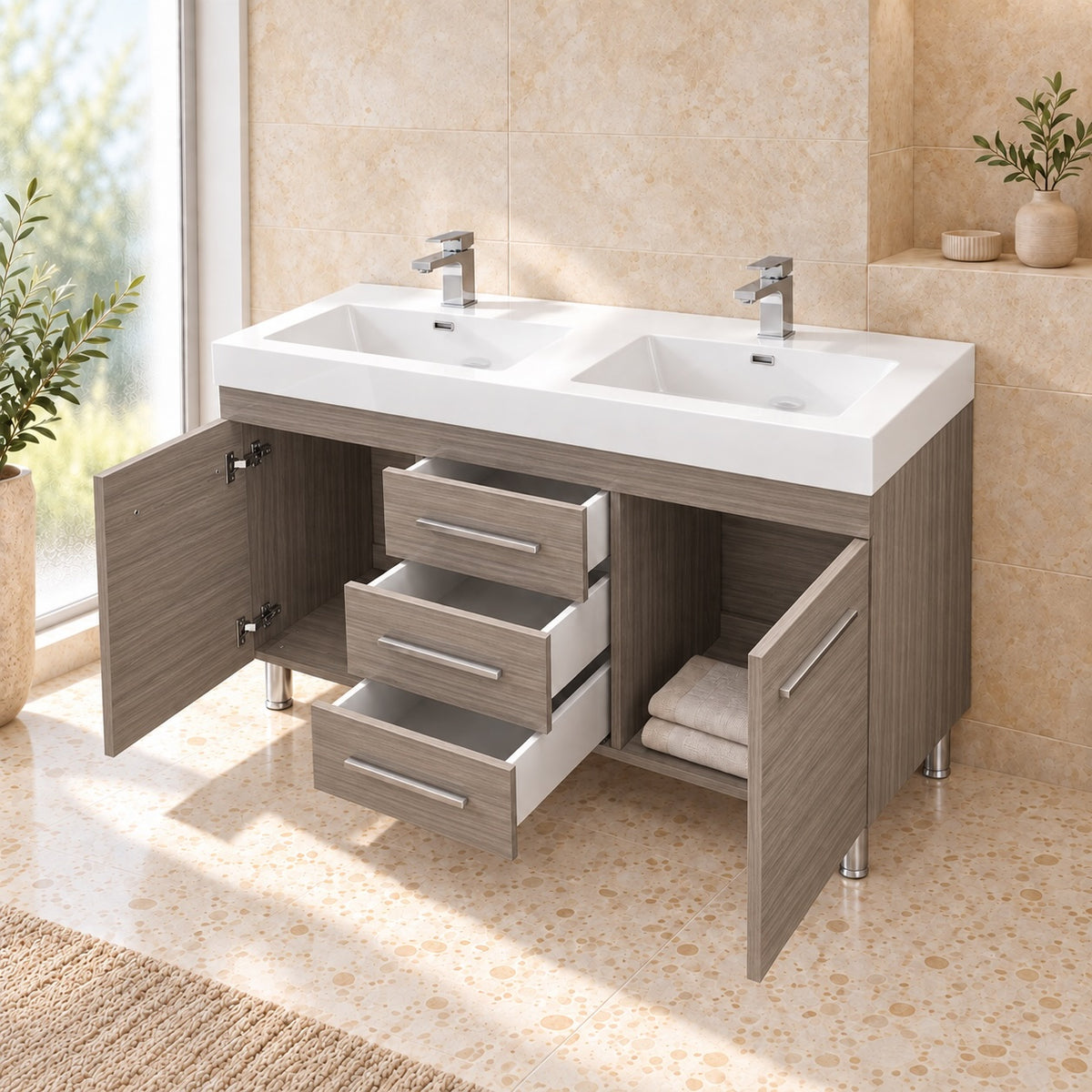 Lugano 48" Double Sink Freestanding Vanity