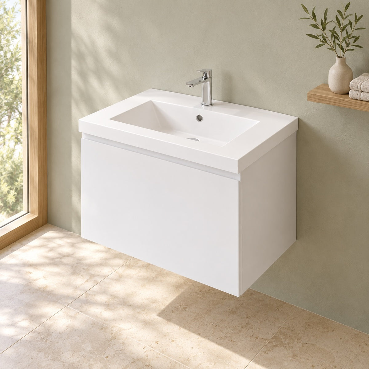 Prato 30" White Wall-Mount Vanity with Integrated Sink