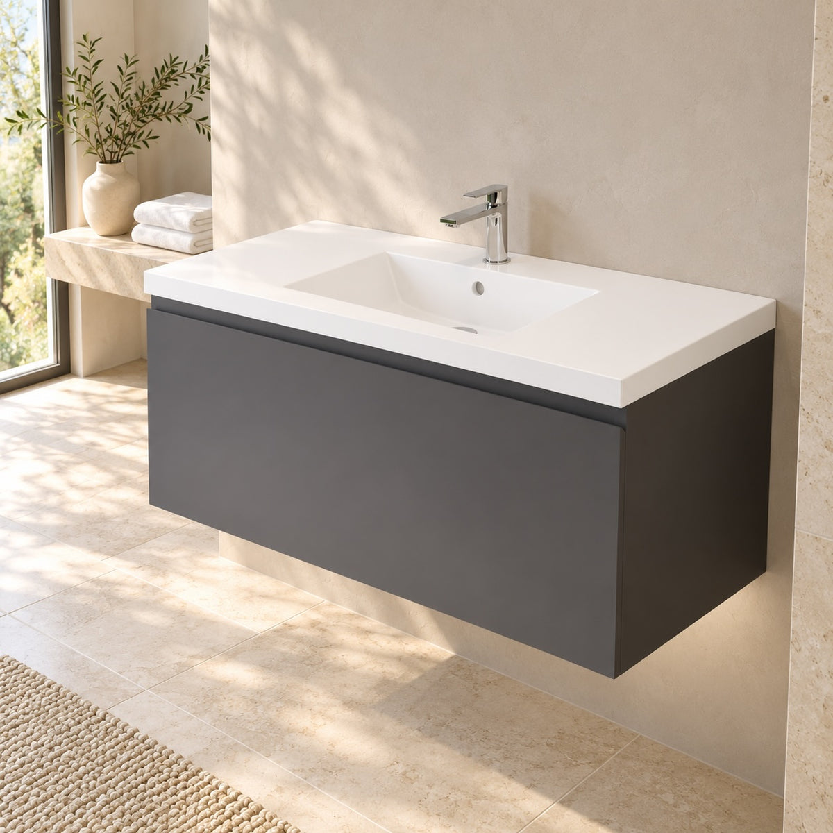 Prato 48" Gray Wall-Mount Vanity with Integrated Sink