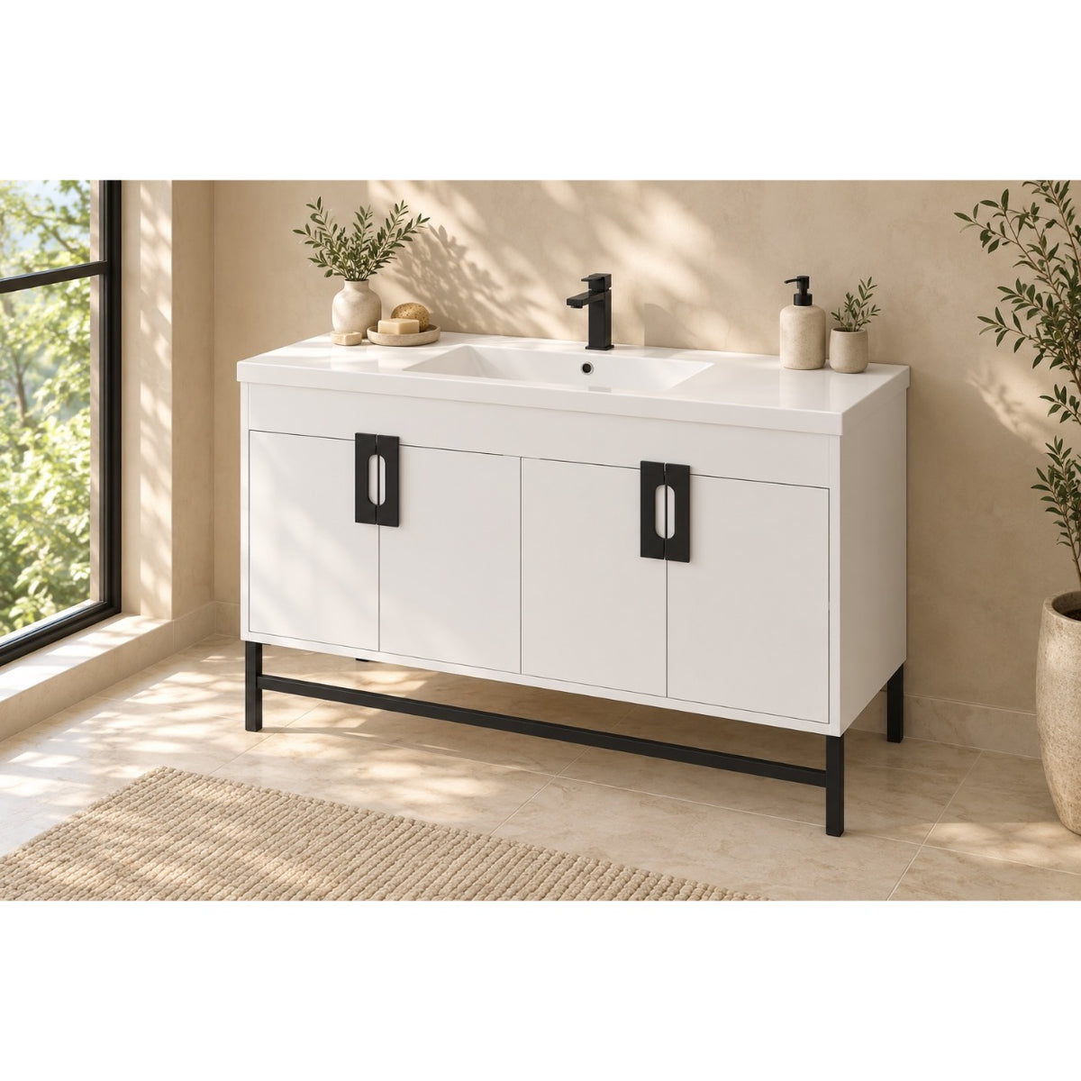 Salento 48" White Single-Sink Bathroom Vanity with Black Hardware