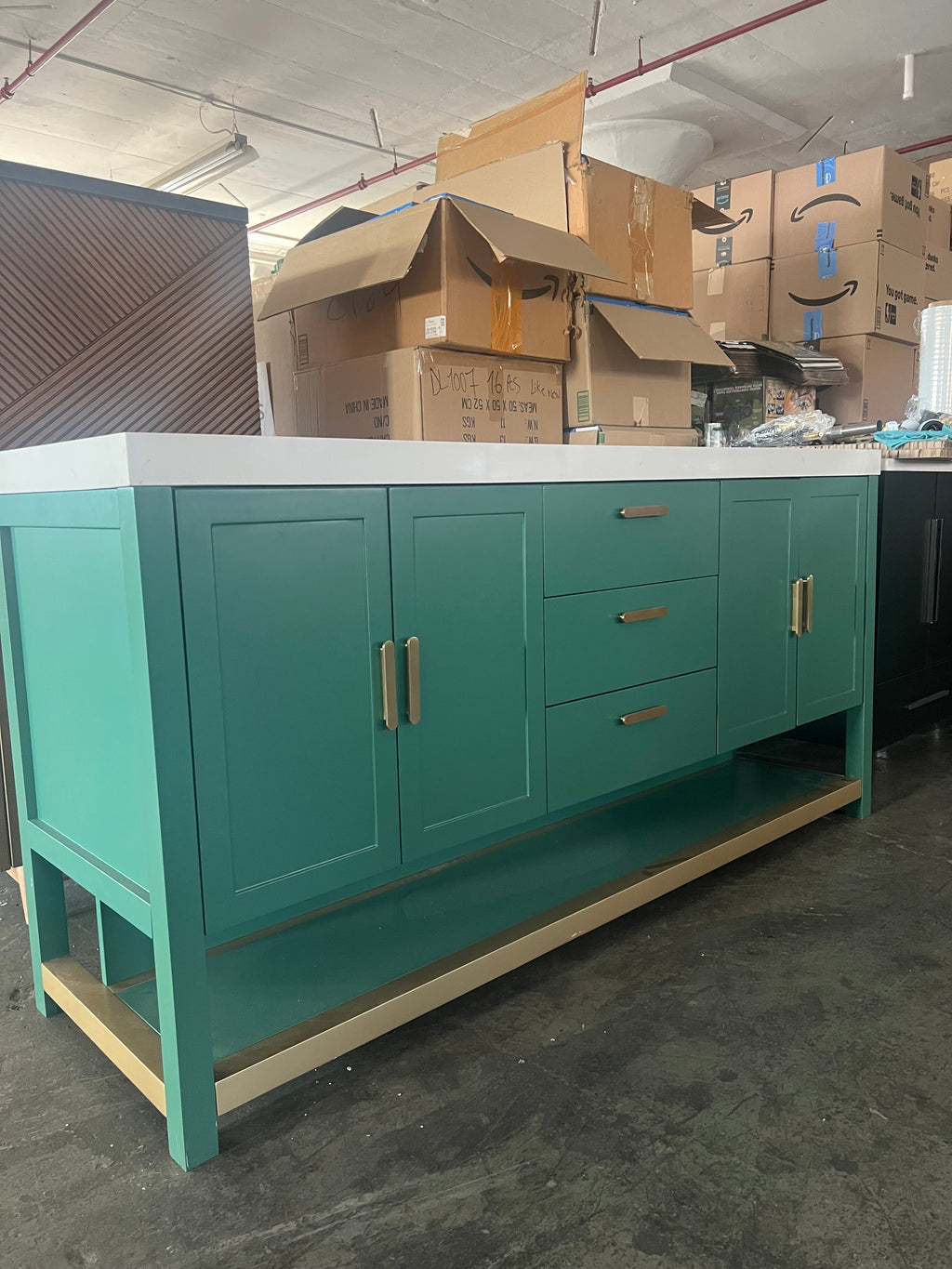 Winchester 72" Forest Green Double-Sink Vanity with White Top